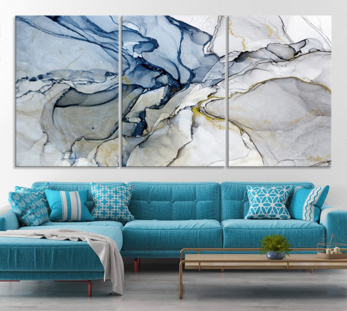 Create a Serene & Stylish Atmosphere with Our Large Blue Fluid Abstract Canvas Wall Art PrintA Modern Masterpiece