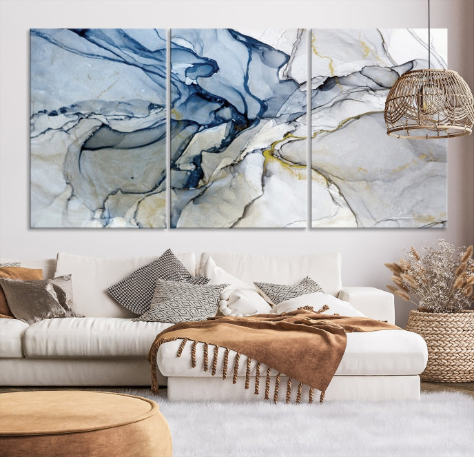 Create a Serene & Stylish Atmosphere with Our Large Blue Fluid Abstract Canvas Wall Art PrintA Modern Masterpiece