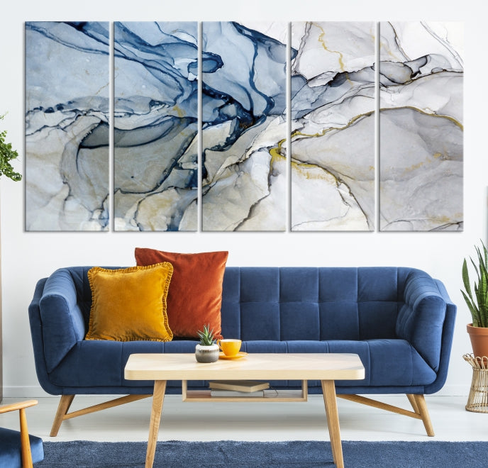 Create a Serene & Stylish Atmosphere with Our Large Blue Fluid Abstract Canvas Wall Art PrintA Modern Masterpiece