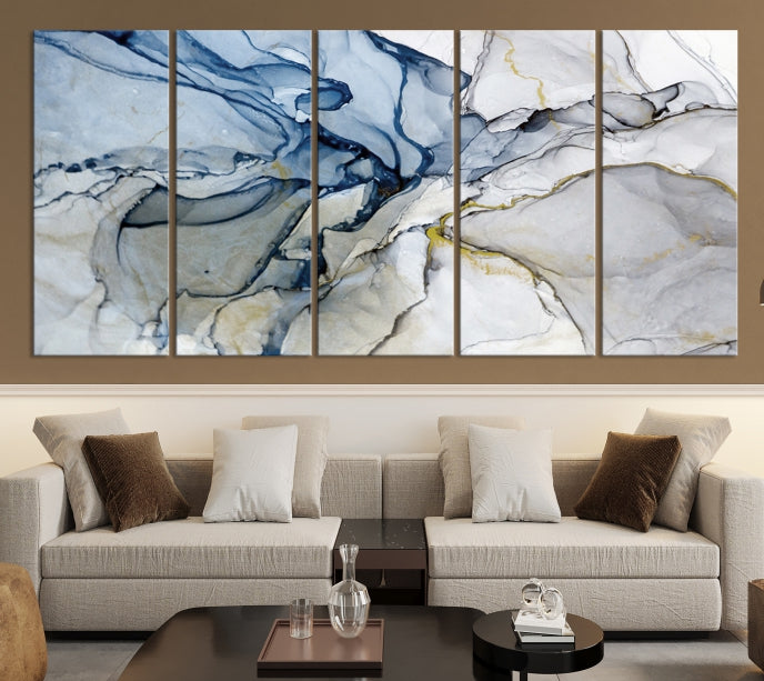 Create a Serene & Stylish Atmosphere with Our Large Blue Fluid Abstract Canvas Wall Art PrintA Modern Masterpiece