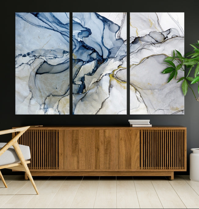 Create a Serene & Stylish Atmosphere with Our Large Blue Fluid Abstract Canvas Wall Art PrintA Modern Masterpiece