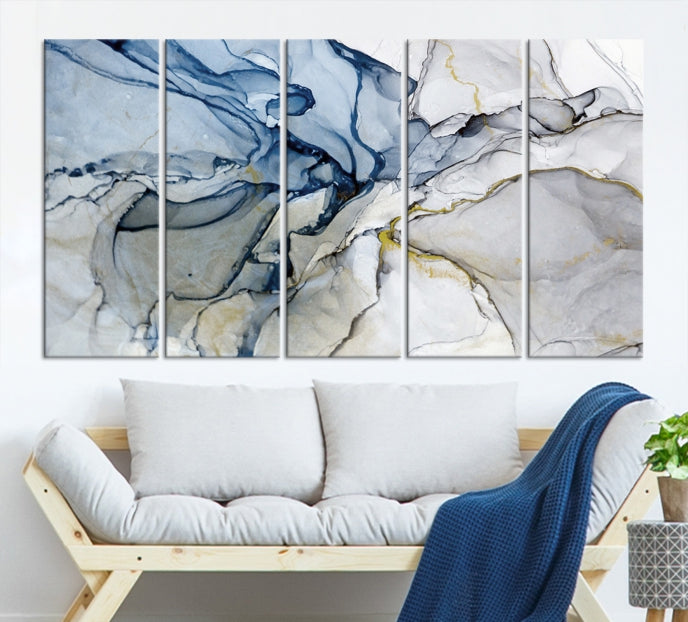 Create a Serene & Stylish Atmosphere with Our Large Blue Fluid Abstract Canvas Wall Art PrintA Modern Masterpiece