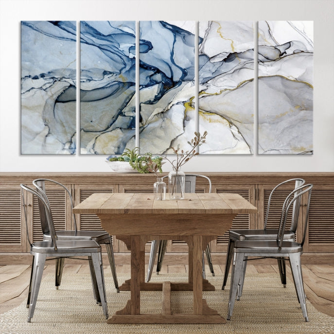 Create a Serene & Stylish Atmosphere with Our Large Blue Fluid Abstract Canvas Wall Art PrintA Modern Masterpiece