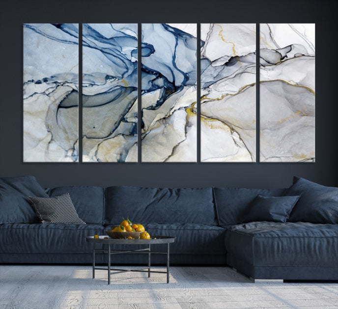 Create a Serene & Stylish Atmosphere with Our Large Blue Fluid Abstract Canvas Wall Art PrintA Modern Masterpiece