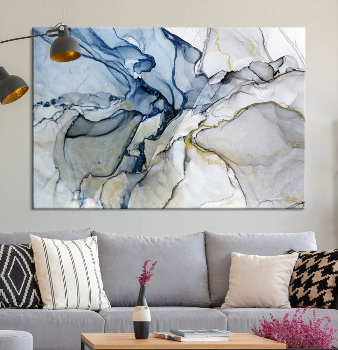 Create a Serene & Stylish Atmosphere with Our Large Blue Fluid Abstract Canvas Wall Art PrintA Modern Masterpiece