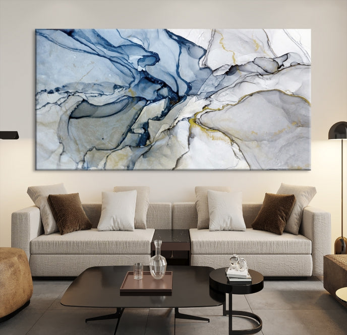 Create a Serene & Stylish Atmosphere with Our Large Blue Fluid Abstract Canvas Wall Art PrintA Modern Masterpiece