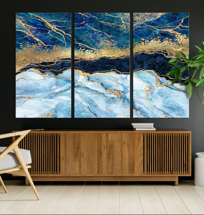 Create a Stunning & Unique Feature Wall with Our Large Blue Fluid Effect Abstract Marble Canvas Wall Art Prints