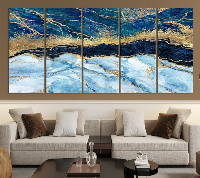 Create a Stunning & Unique Feature Wall with Our Large Blue Fluid Effect Abstract Marble Canvas Wall Art Prints