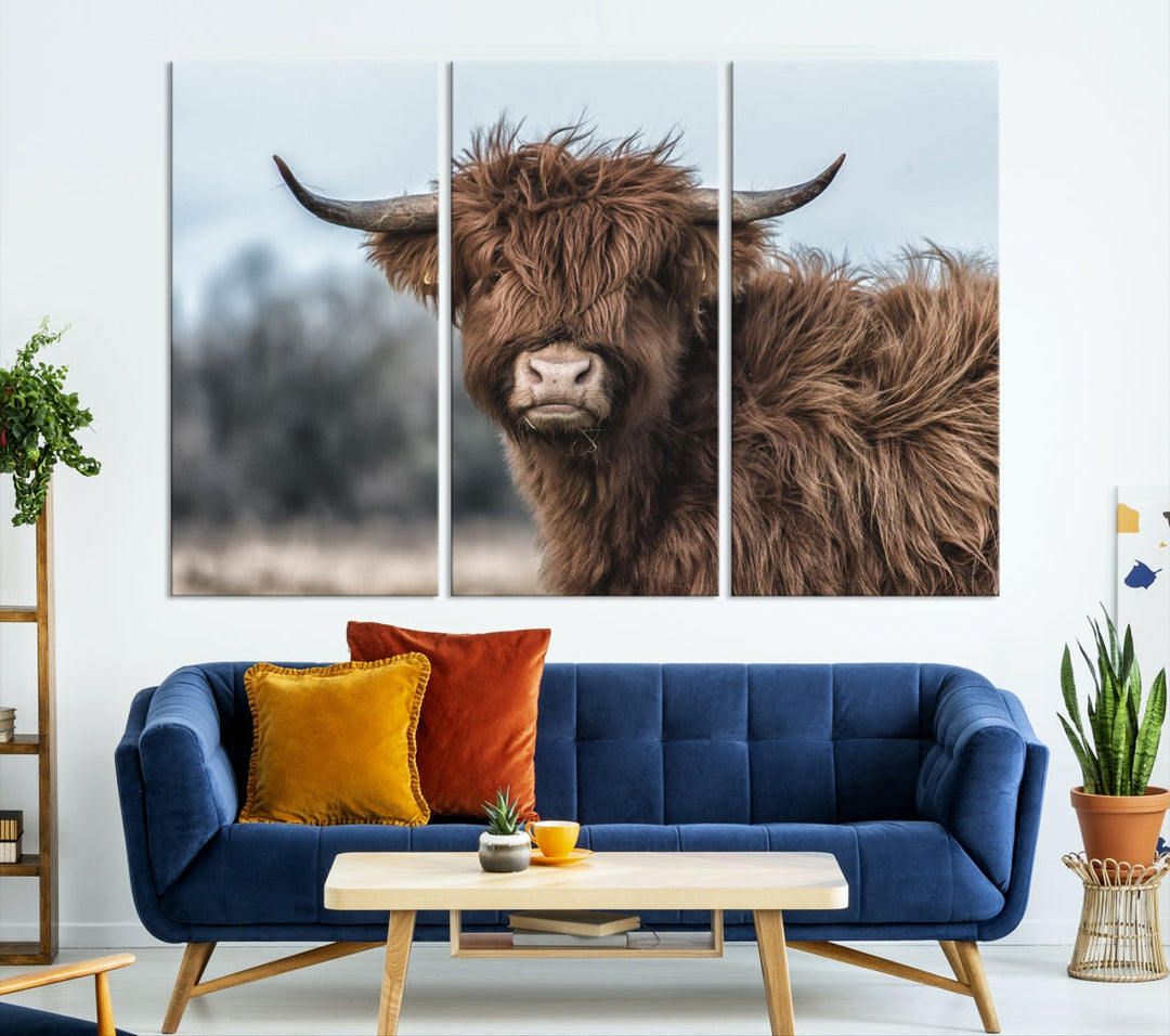 Cute Highland Cow Canvas Wall Art Print Large Animal Picture Wall Decor