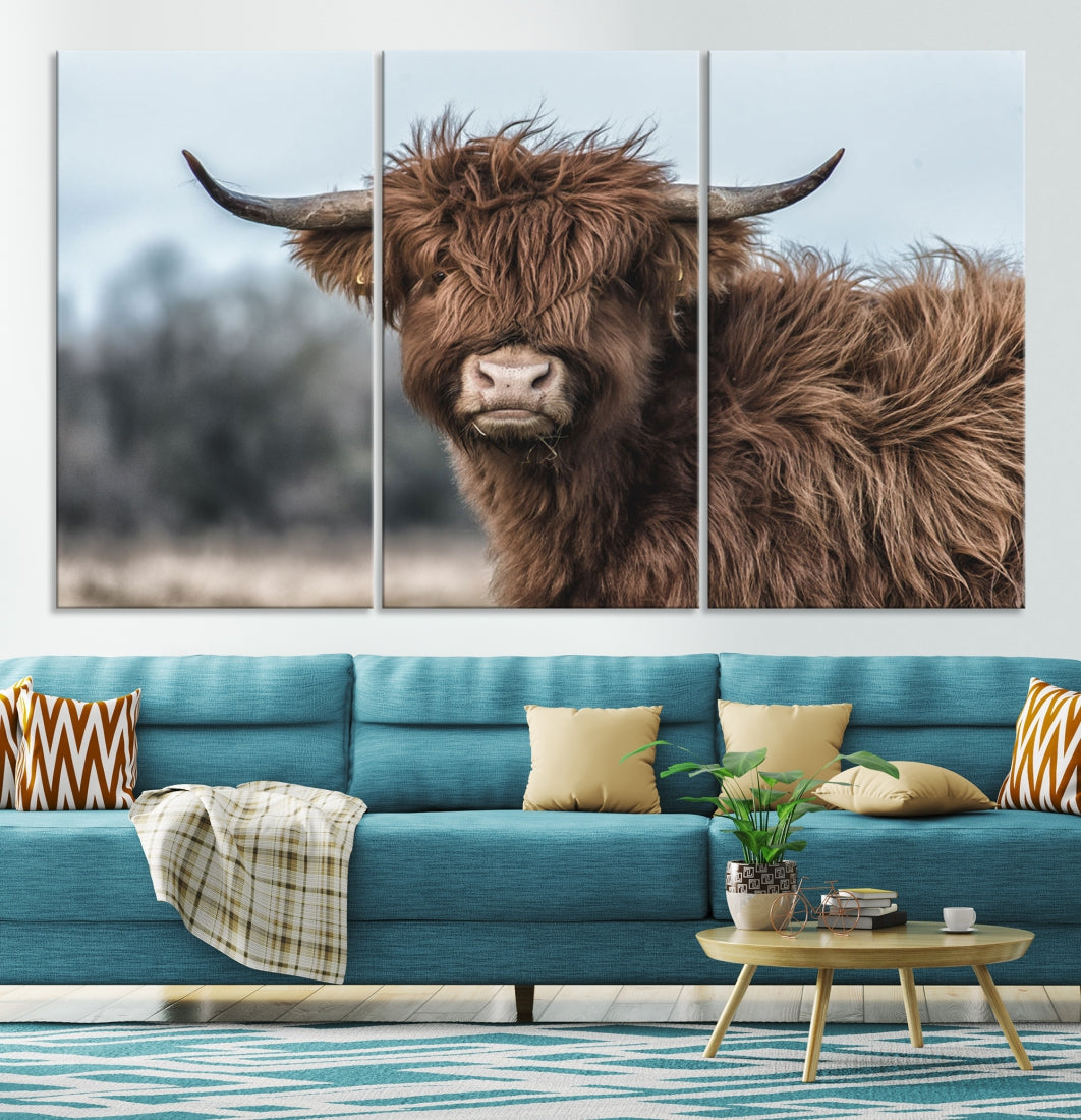 Cute Highland Cow Canvas Wall Art Print Large Animal Picture Wall Decor