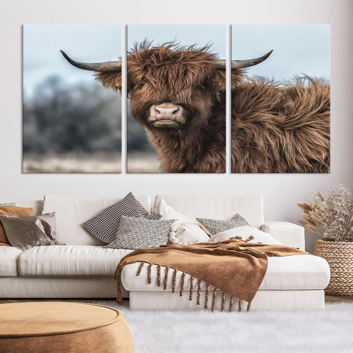 Cute Highland Cow Canvas Wall Art Print Large Animal Picture Wall Decor