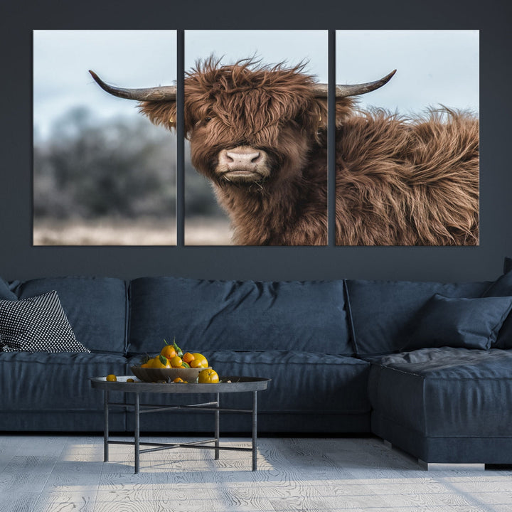 Cute Highland Cow Canvas Wall Art Print Large Animal Picture Wall Decor