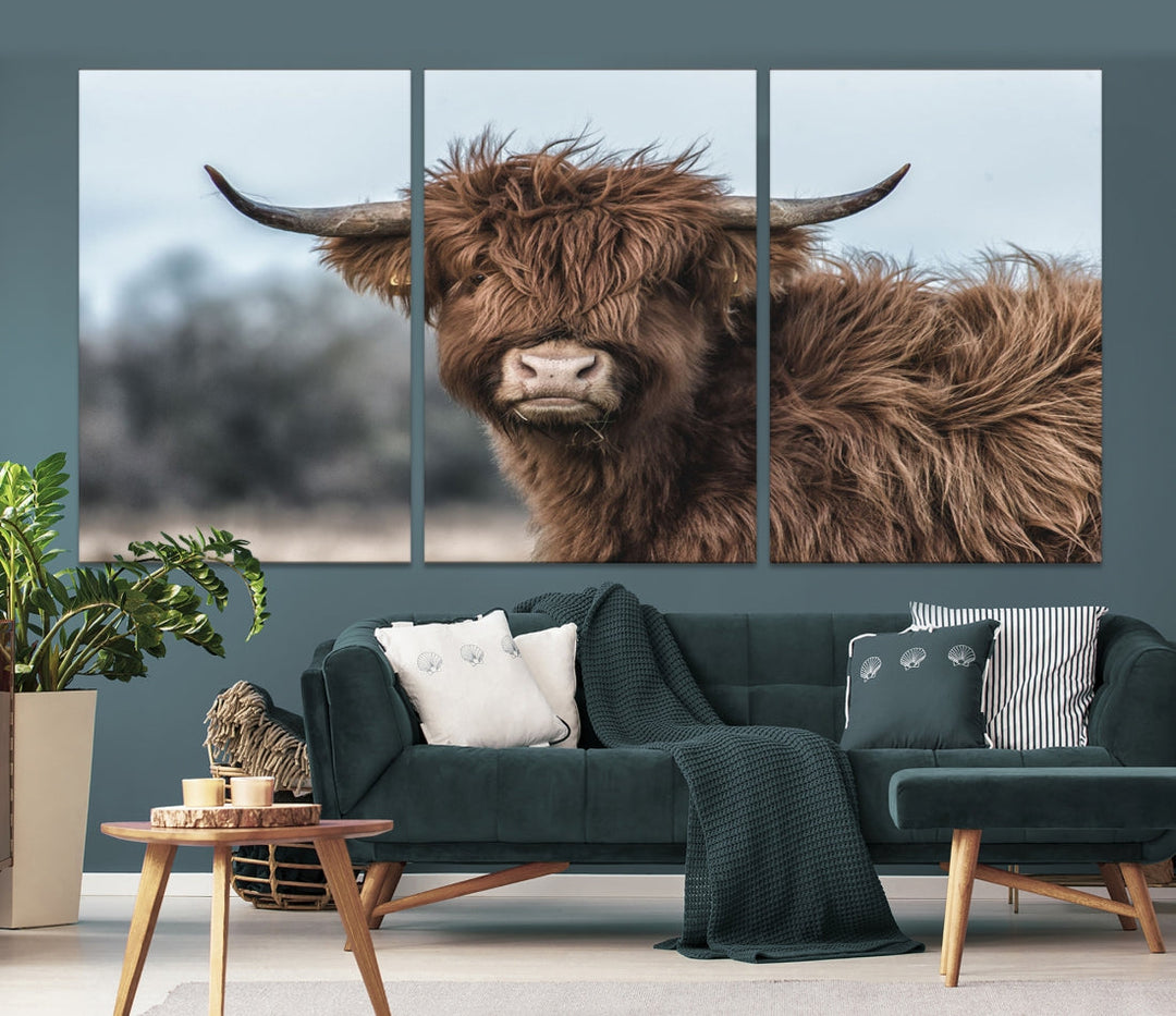 Cute Highland Cow Canvas Wall Art Print Large Animal Picture Wall Decor