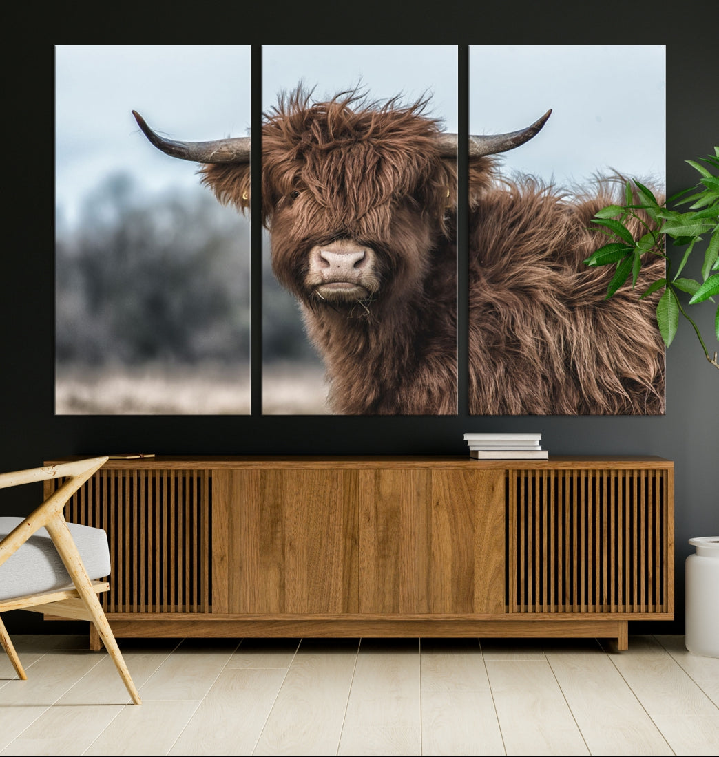 Cute Highland Cow Canvas Wall Art Print Large Animal Picture Wall Decor