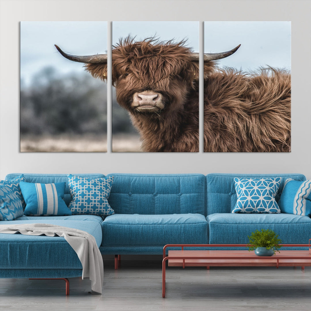 Cute Highland Cow Canvas Wall Art Print Large Animal Picture Wall Decor