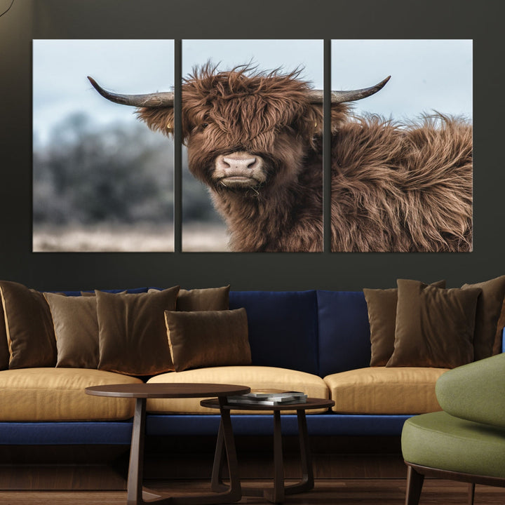 Cute Highland Cow Canvas Wall Art Print Large Animal Picture Wall Decor