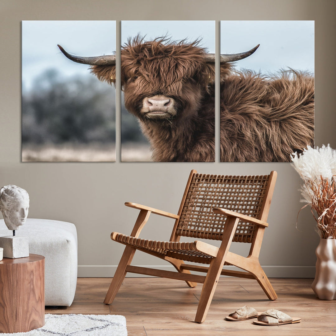 Cute Highland Cow Canvas Wall Art Print Large Animal Picture Wall Decor