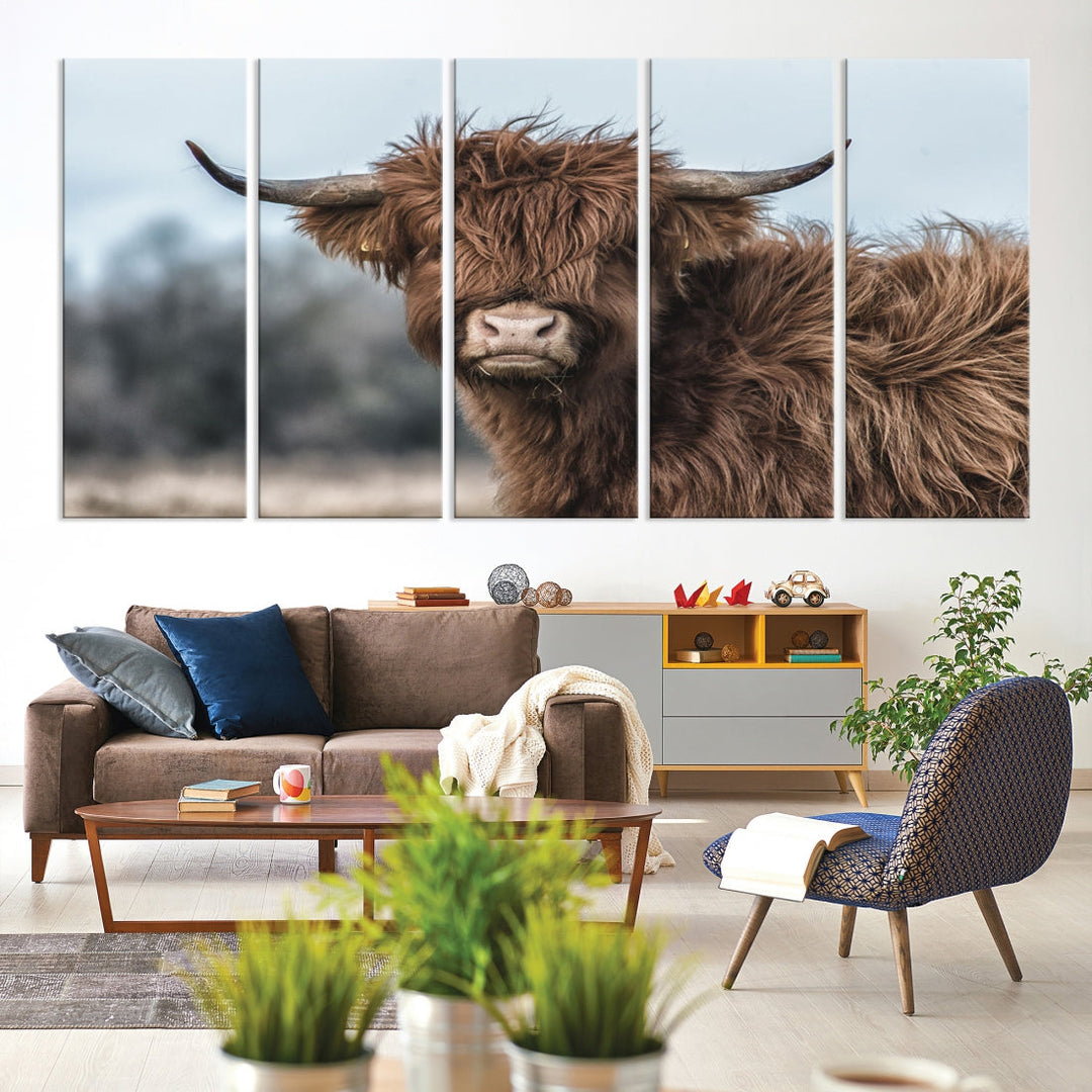 Cute Highland Cow Canvas Wall Art Print Large Animal Picture Wall Decor