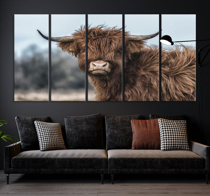 Cute Highland Cow Canvas Wall Art Print Large Animal Picture Wall Decor