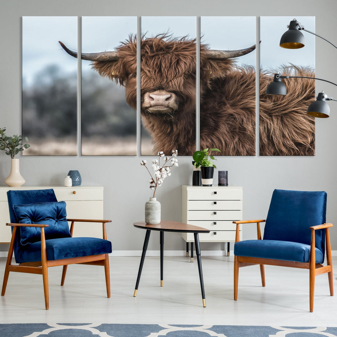 Cute Highland Cow Canvas Wall Art Print Large Animal Picture Wall Decor