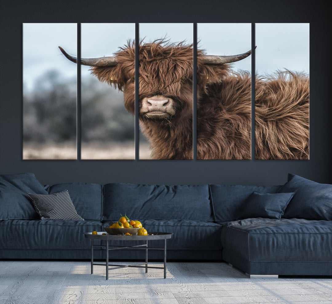 Cute Highland Cow Canvas Wall Art Print Large Animal Picture Wall Decor