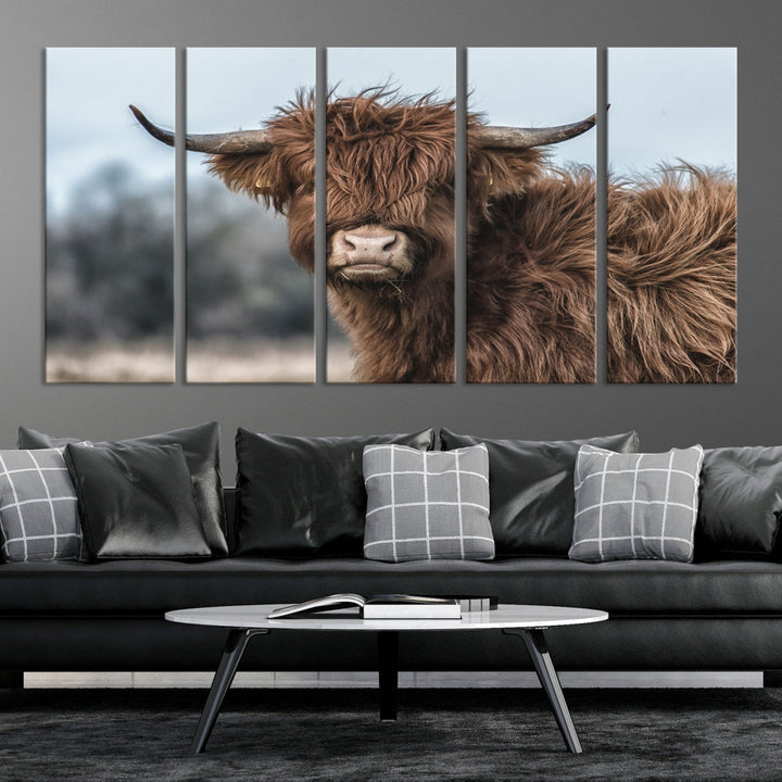 Cute Highland Cow Canvas Wall Art Print Large Animal Picture Wall Decor