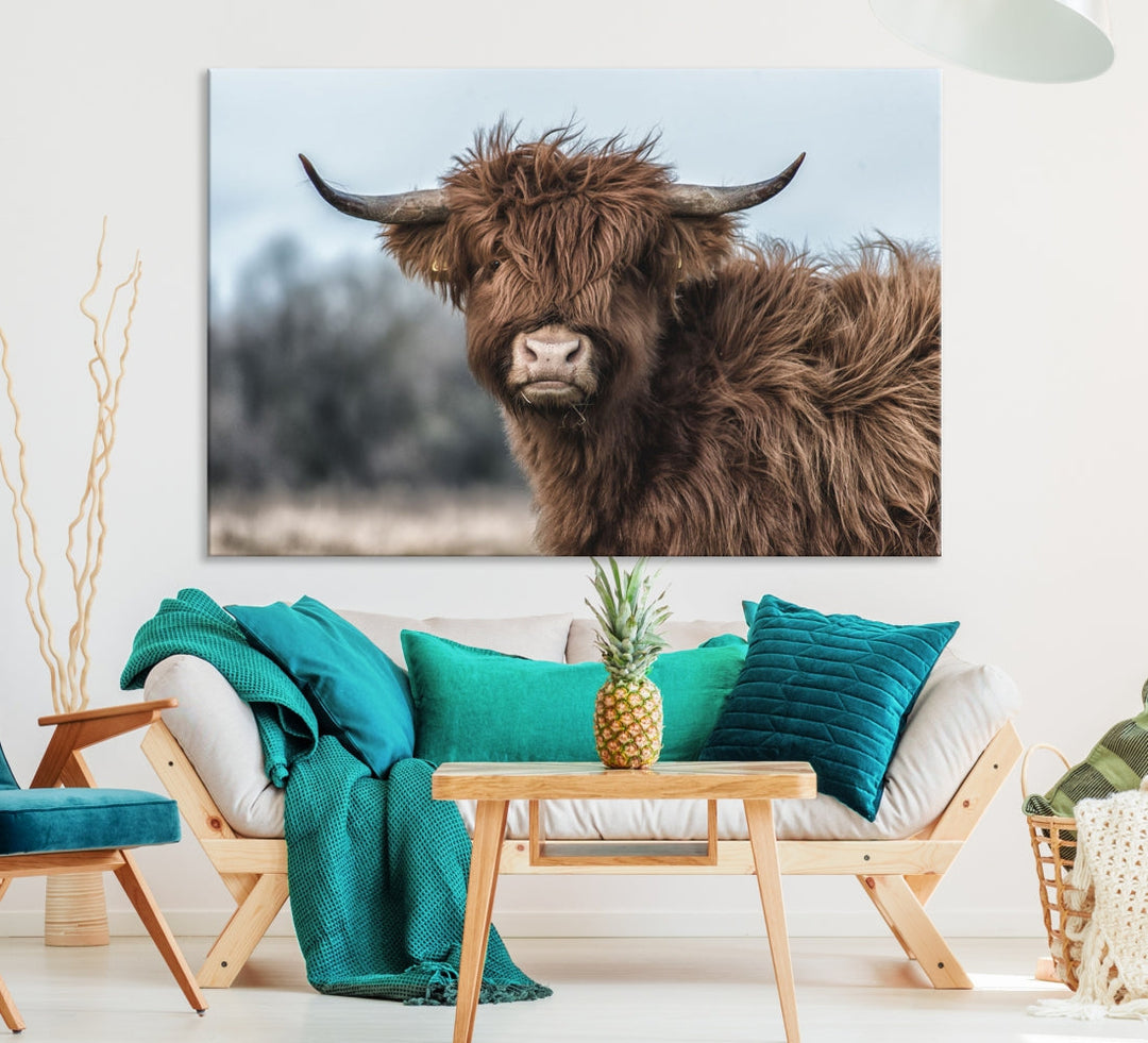 Cute Highland Cow Canvas Wall Art Print Large Animal Picture Wall Decor