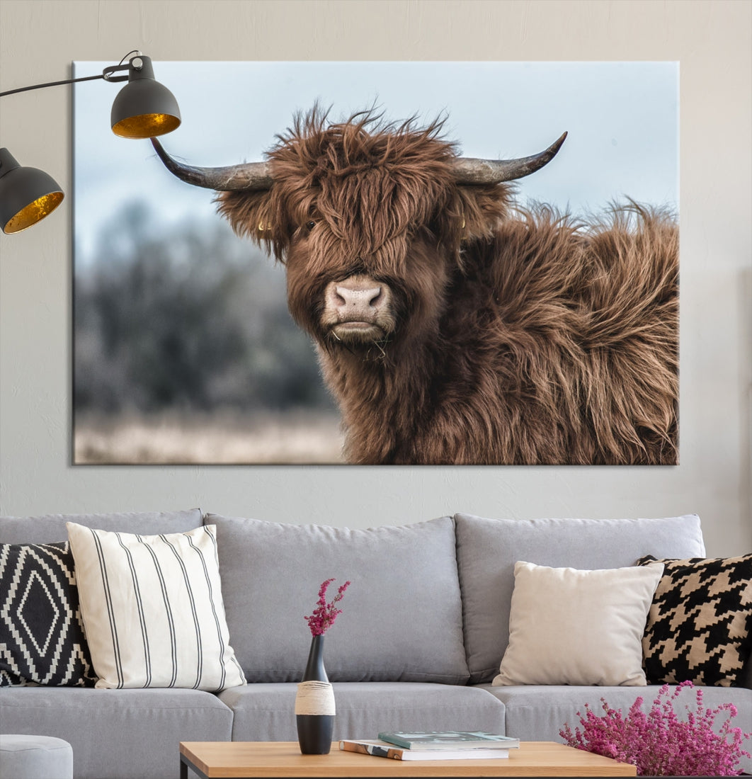 Cute Highland Cow Canvas Wall Art Print Large Animal Picture Wall Decor