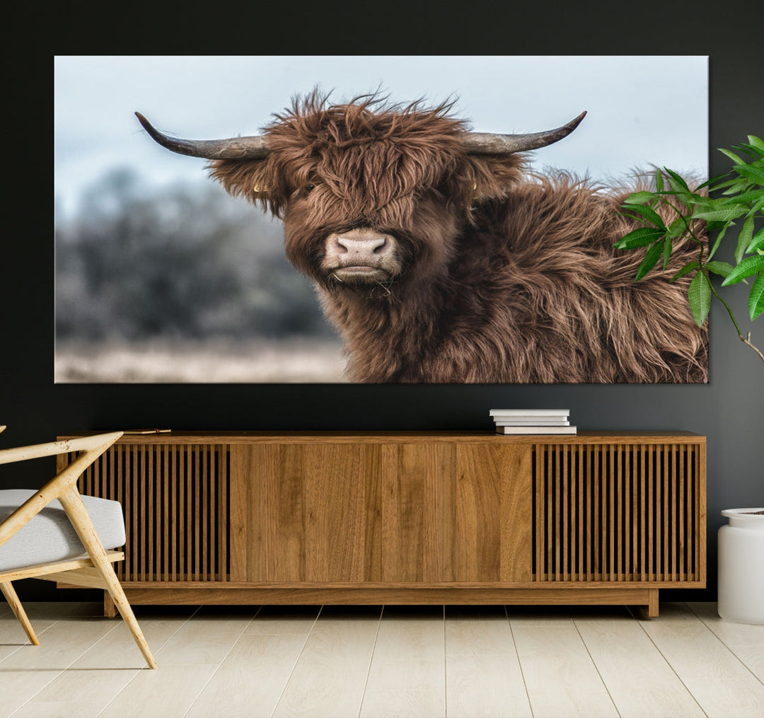 Cute Highland Cow Canvas Wall Art Print Large Animal Picture Wall Decor