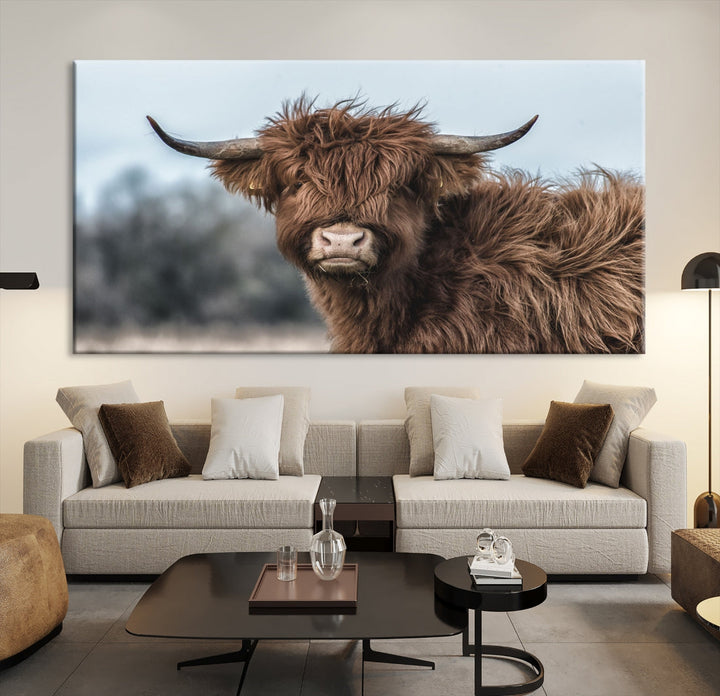 Cute Highland Cow Canvas Wall Art Print Large Animal Picture Wall Decor