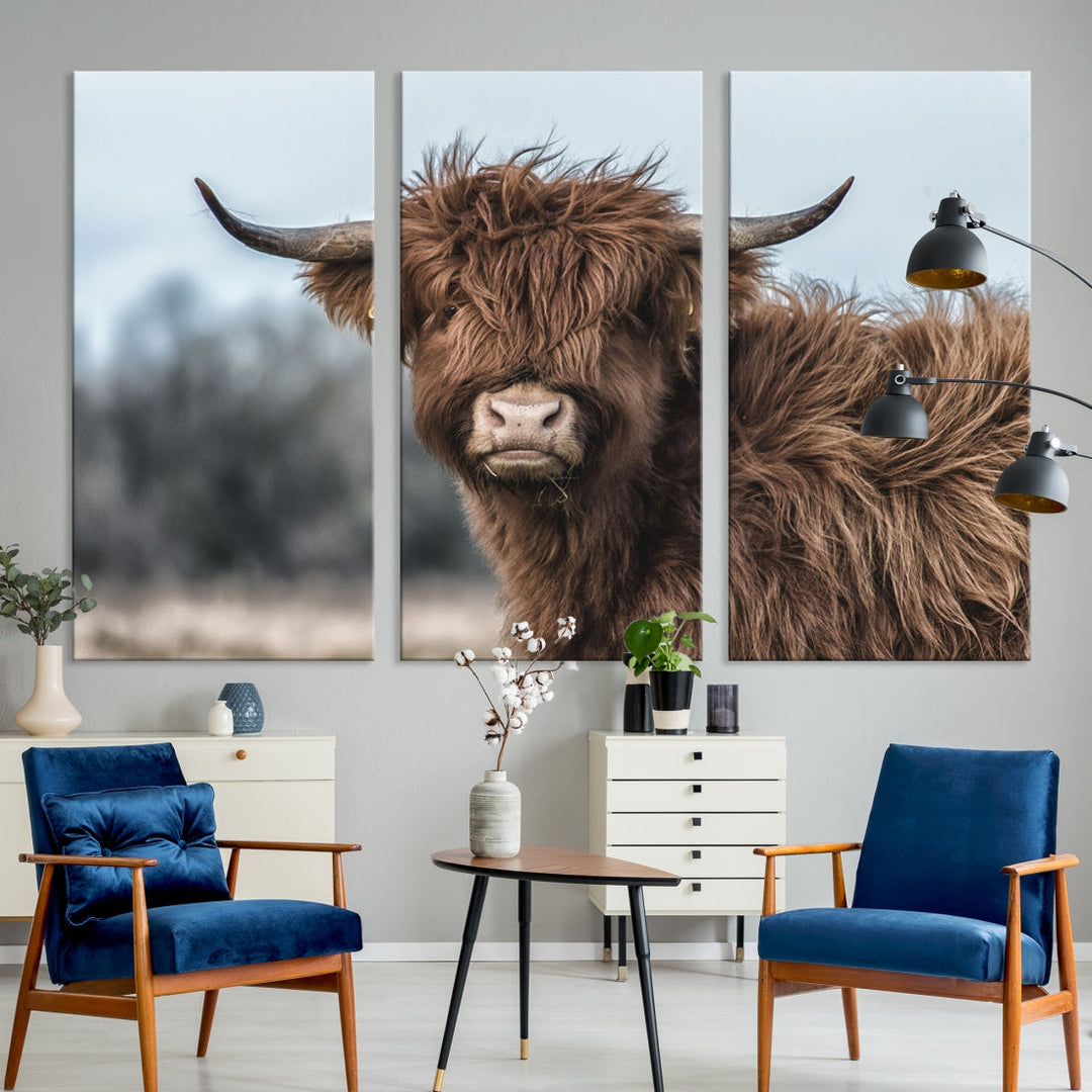 Cute Highland Cow Canvas Wall Art Print Large Animal Picture Wall Decor