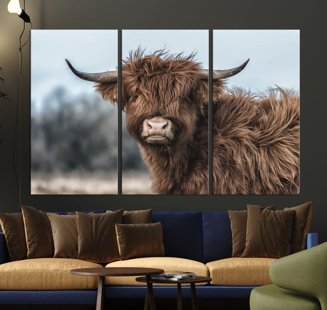 Cute Highland Cow Canvas Wall Art Print Large Animal Picture Wall Decor