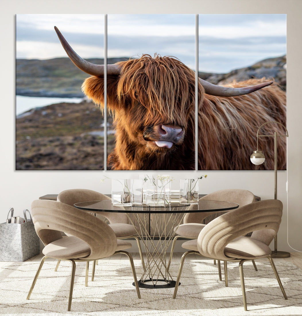 Cute Highland Cow Photo Print on Canvas Wall Art Animal Farmhouse Decor