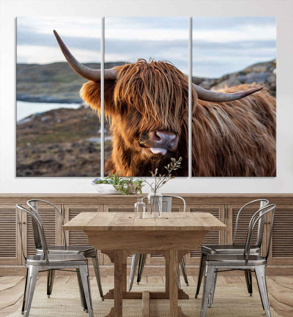 Cute Highland Cow Photo Print on Canvas Wall Art Animal Farmhouse Decor