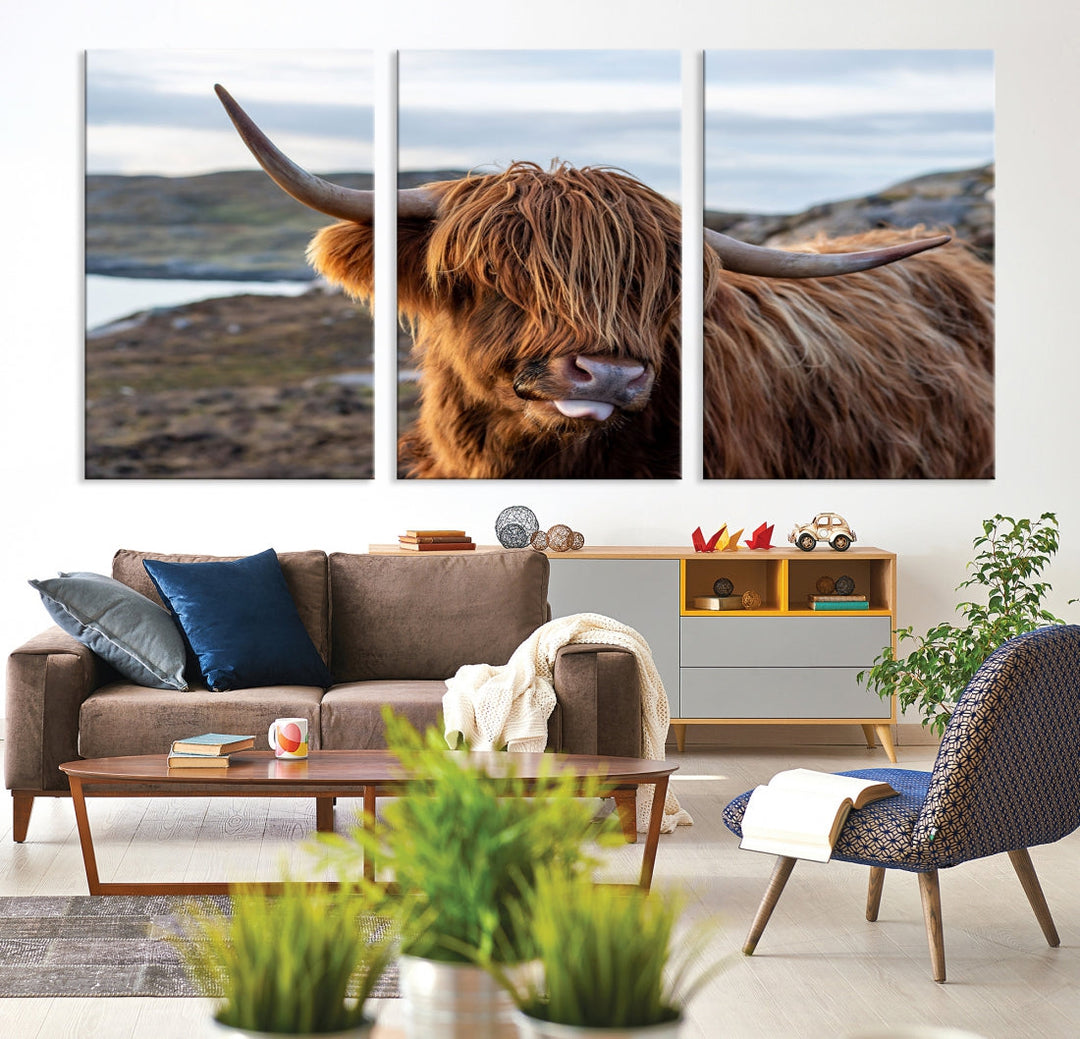 Cute Highland Cow Photo Print on Canvas Wall Art Animal Farmhouse Decor