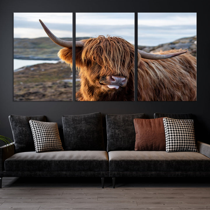 Cute Highland Cow Photo Print on Canvas Wall Art Animal Farmhouse Decor