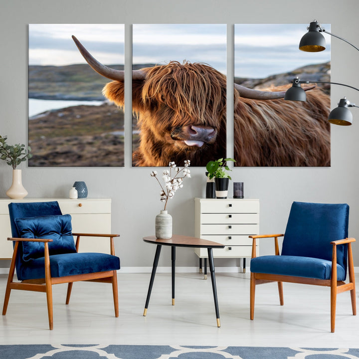 Cute Highland Cow Photo Print on Canvas Wall Art Animal Farmhouse Decor