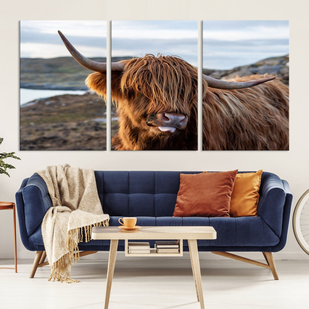 Cute Highland Cow Photo Print on Canvas Wall Art Animal Farmhouse Decor