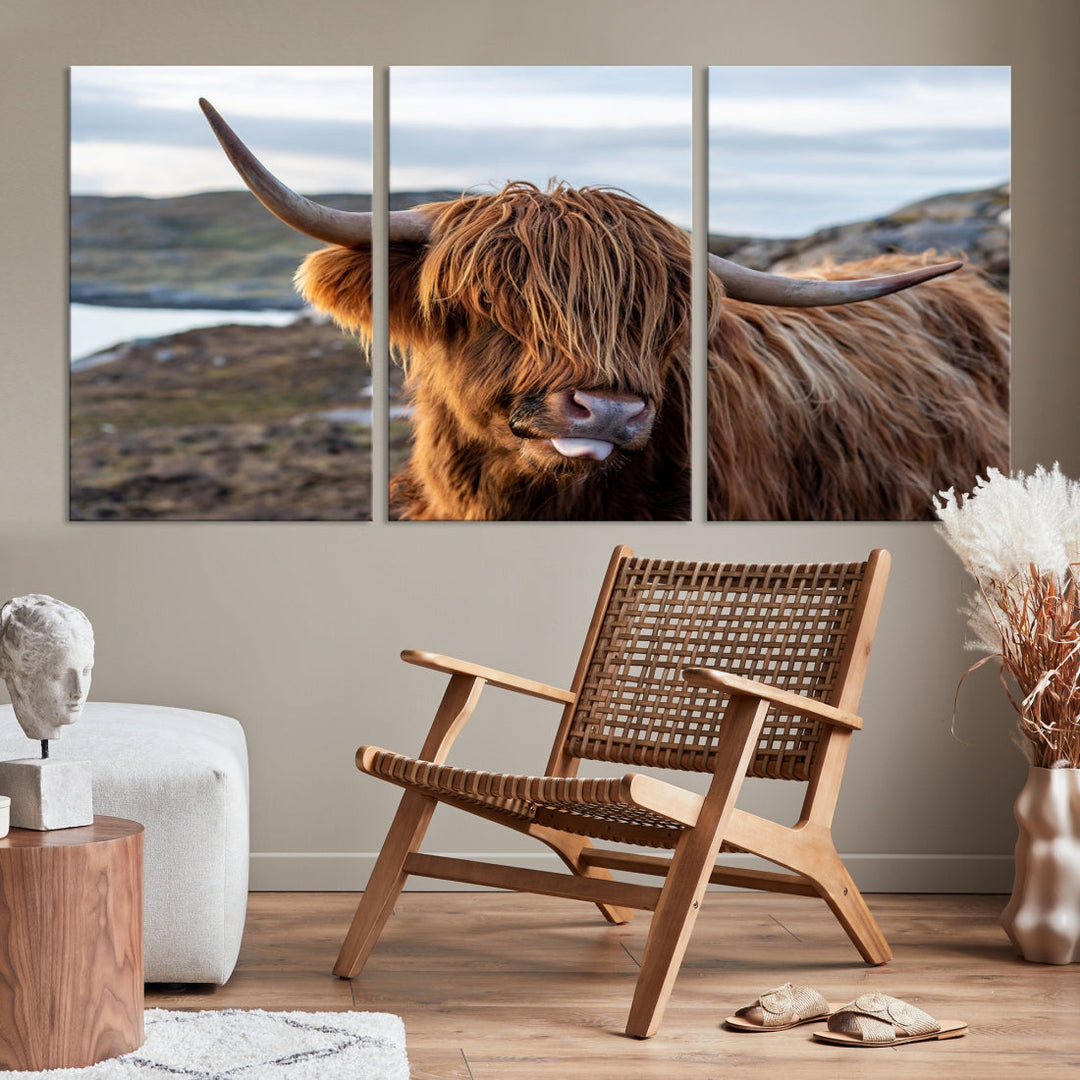 Cute Highland Cow Photo Print on Canvas Wall Art Animal Farmhouse Decor