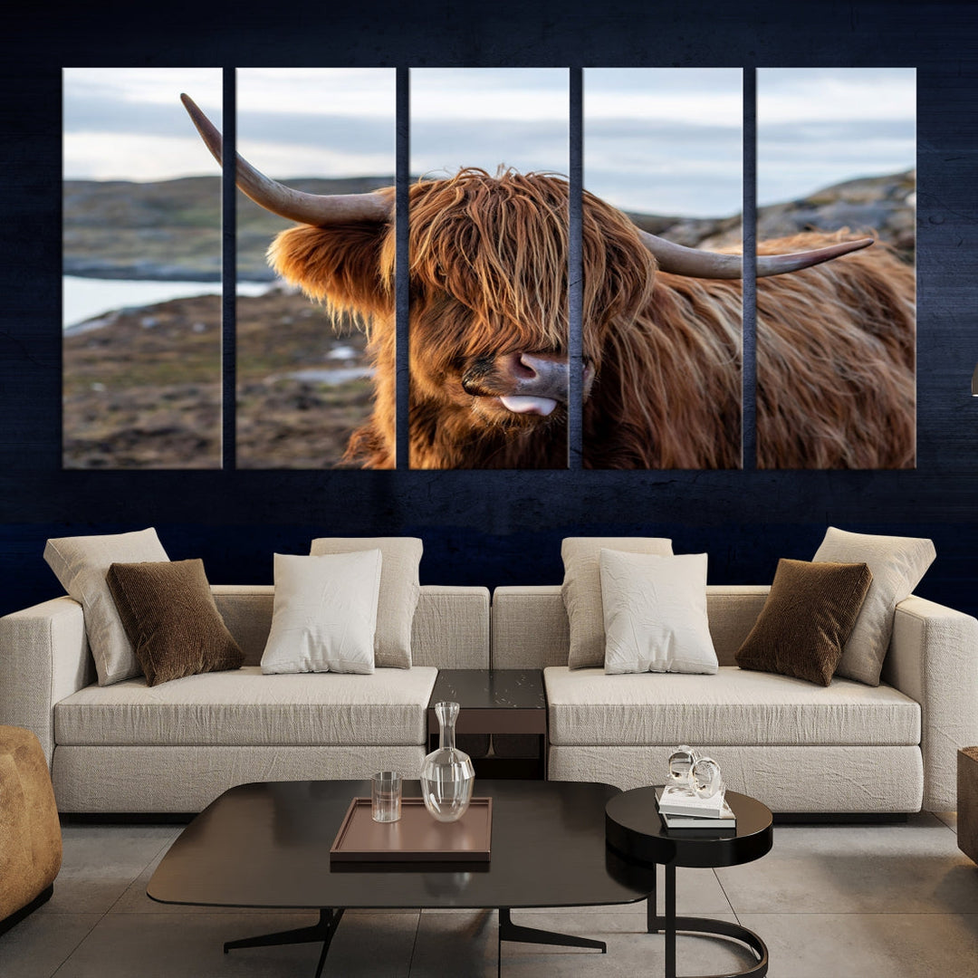 Cute Highland Cow Photo Print on Canvas Wall Art Animal Farmhouse Decor