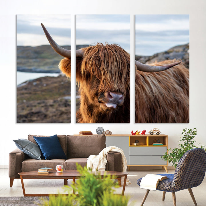 Cute Highland Cow Photo Print on Canvas Wall Art Animal Farmhouse Decor