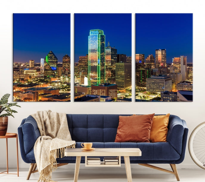 Dallas City Lights Picture Night Skyline Cityscape Wall Art Canvas Print