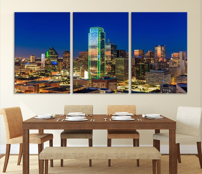 Dallas City Lights Picture Night Skyline Cityscape Wall Art Canvas Print