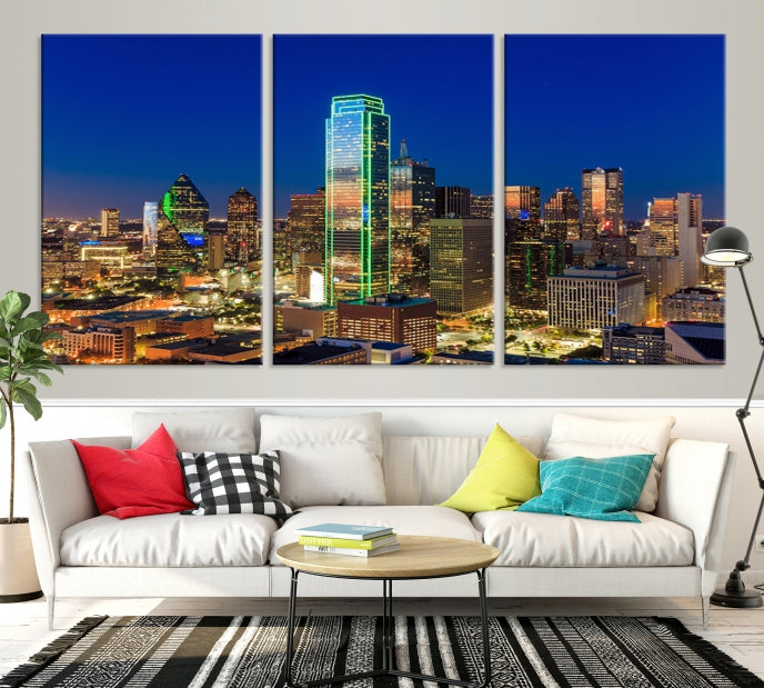 Dallas City Lights Picture Night Skyline Cityscape Wall Art Canvas Print