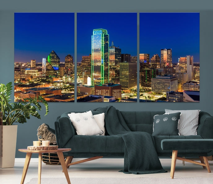 Dallas City Lights Picture Night Skyline Cityscape Wall Art Canvas Print