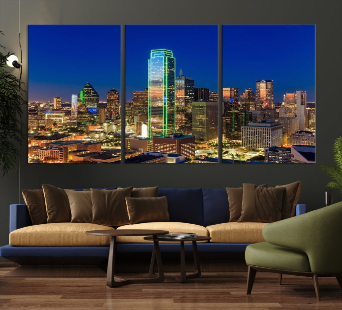 Dallas City Lights Picture Night Skyline Cityscape Wall Art Canvas Print