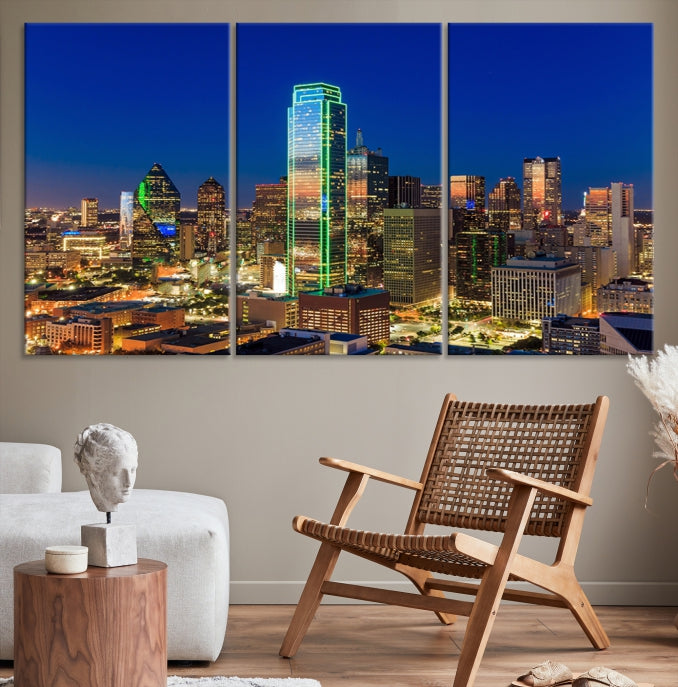 Dallas City Lights Picture Night Skyline Cityscape Wall Art Canvas Print