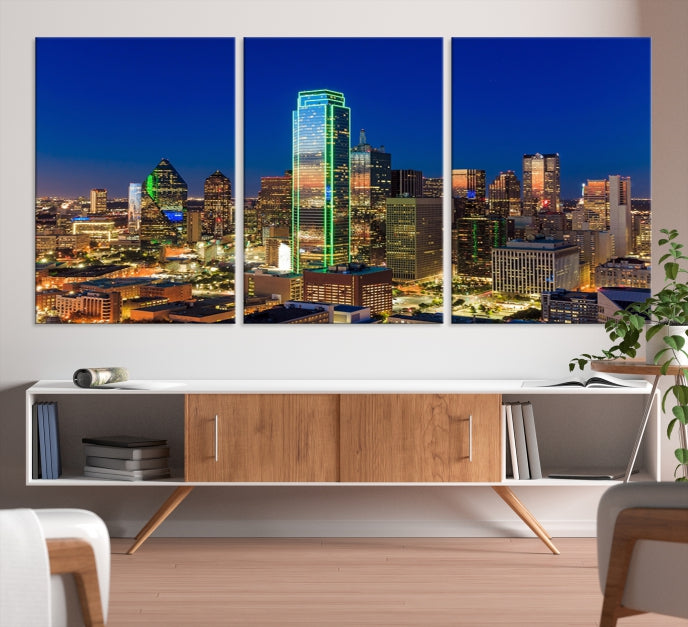 Dallas City Lights Picture Night Skyline Cityscape Wall Art Canvas Print