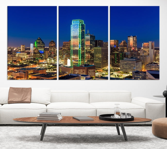 Dallas City Lights Picture Night Skyline Cityscape Wall Art Canvas Print