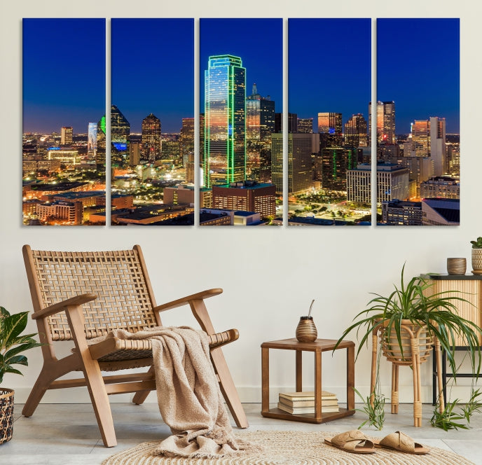 Dallas City Lights Picture Night Skyline Cityscape Wall Art Canvas Print